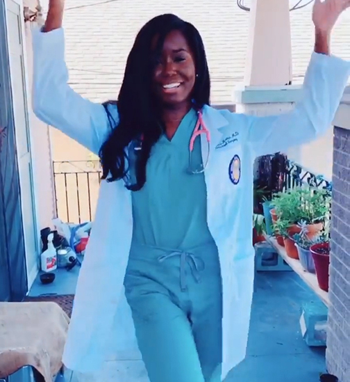 Dr. Jasmine Kudji in her long white coat